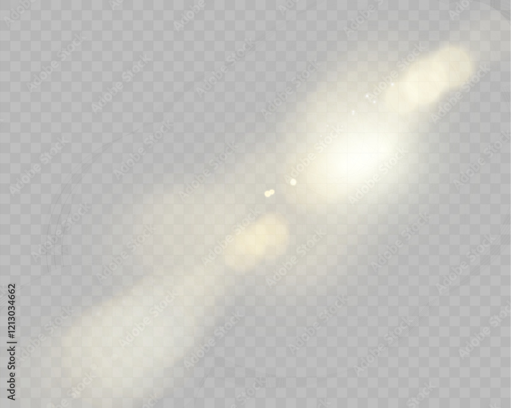 Poster Abstract transparent light overlay with glowing bokeh, lens flares, and sparkling blurred circles on a checkered background.