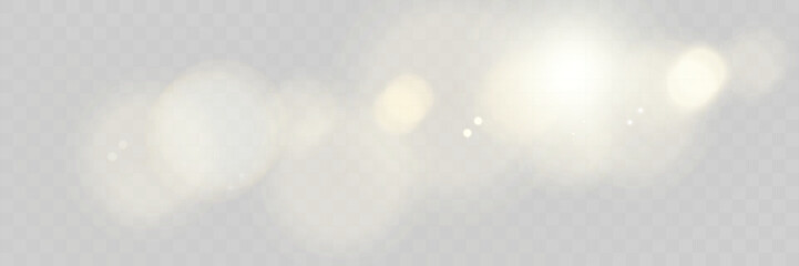 Abstract transparent light overlay with glowing bokeh, lens flares, and sparkling blurred circles on a checkered background.