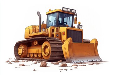 Yellow Bulldozer isolated on white background. Bulldozer icon. Construction Vehicle. Yellow Construction Bulldozer. Heavy yellow bulldozer on a white. Bulldozer tractor isolated on white