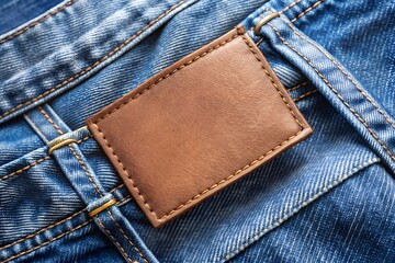 Close-up of blue denim jeans texture with a back pocket and detailed stitching