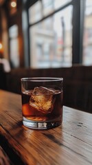 Elegant Drink on a Wooden Bar Top