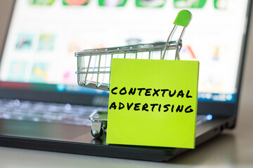 Contextual advertising inscription on color sticker commercial background