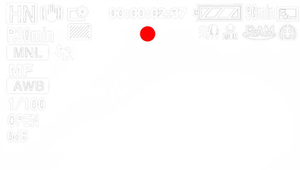 Camcorder viewfinder with transparent screen. Recording concept with timecode. Camera recording screen overlay