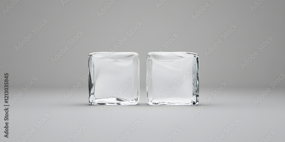 Poster two clear ice cubes on a neutral background. perfect for refreshing beverage concepts or clean desig