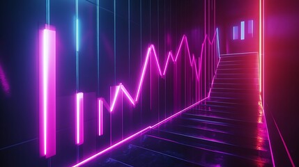 Fototapeta premium Neon-toned digital bar graph displaying financial growth on a modern background