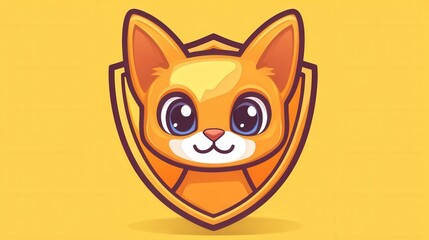 Adorable Orange Kitten Inside Golden Shield Mascot