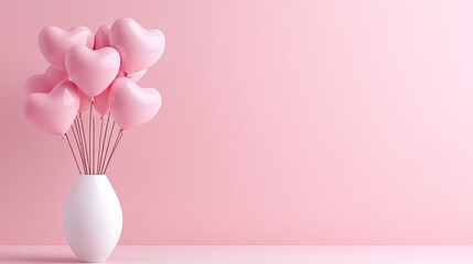 Romantic Pink Heart Balloons Floating in a White Vase - Minimalist Valentine’s Day Decor for Love and Celebration