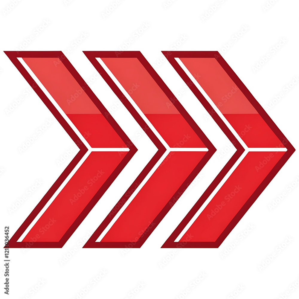 Poster three red arrows pointing forward on transparent background