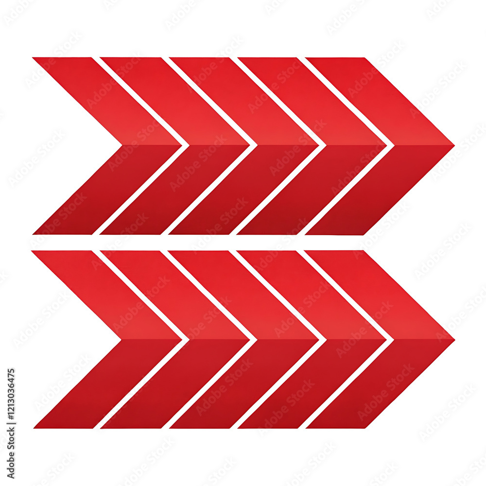 Poster double red arrows pointing forward on transparent background