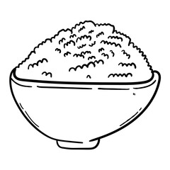 Hand drawn doodle bowl of rice on white background.