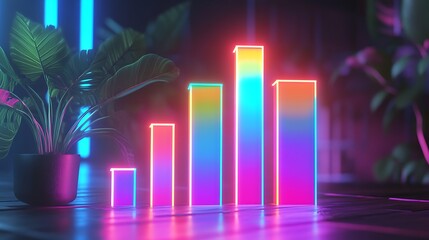 Digital bar graph illustrating economic success in vibrant neon tones