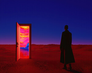 Woman going through a door gate