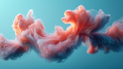 Fototapeta premium Pink abstract smoke cloud swirling on blue, dreamlike background.