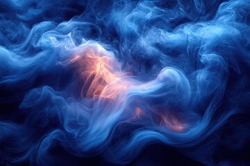 Obraz premium ethereal wisps of indigo and cerulean smoke dance against a deep black backdrop forming mesmerizing patterns with dramatic lighting and volumetric effects