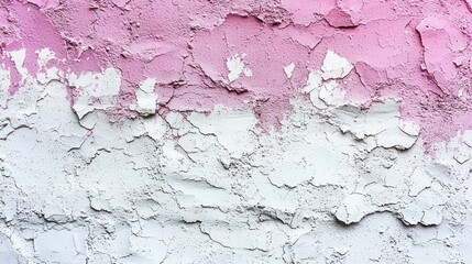 Pink and white cracked peeling paint on wall texture background.