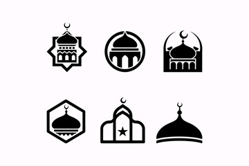 Collection of Simple Black and White Mosque Icons