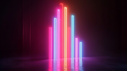 Futuristic digital bar graph with neon lights depicting financial trends