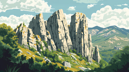 Symmetrical majestic rocks on mountain ridge in armenia. Majestic Ridge. Illustration