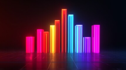 Bright neon digital bar graph representing economic success