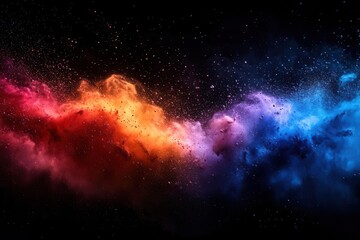Fototapeta premium explosive burst of vibrant rainbow powder creates a striking visual spectacle against a dark backdrop capturing motion and energy in a wide panoramic view