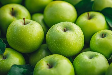 Close-up of ripe green apples creating a bright and appetizing appearance