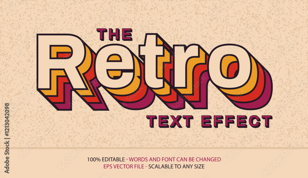 Poster colorful editable retro font and text effect 80s, 90s. editable text effect in retro vhs style. vect