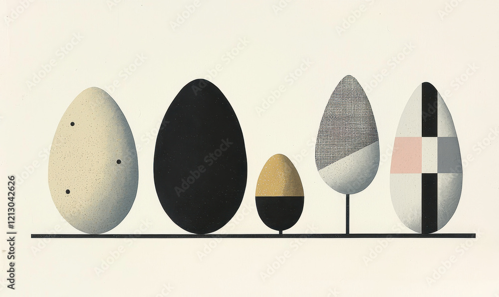 Aufkleber abstract geometric minimalist design featuring egg shapes in a symmetrical pattern with modern aesth