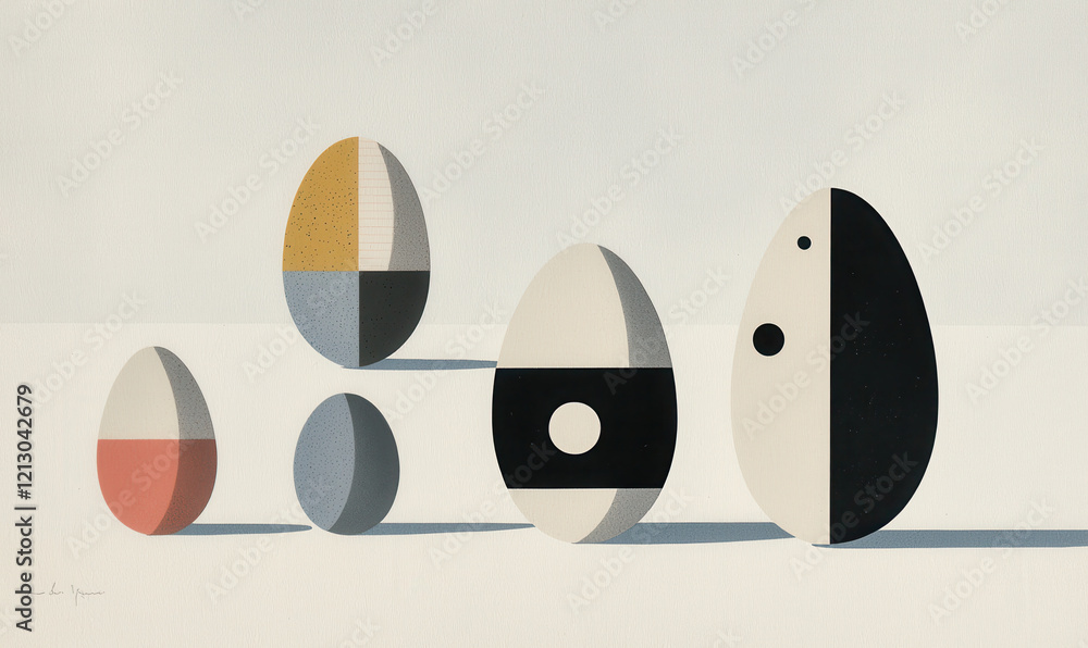 Poster captivating minimalist composition featuring geometric abstract ovals with harmonious design and sub