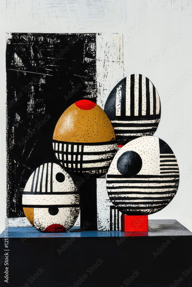 Aufkleber abstract geometric artwork featuring bold patterns and striking minimalist design elements with blac