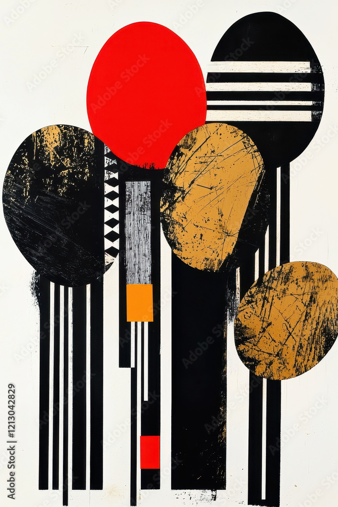 Poster dynamic abstract geometric composition featuring bold shapes and vibrant colors in modern design