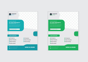 Obraz premium Food flyer layout, Construction flyer design, Medical flyer template, and Travel creative flyer design