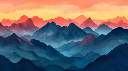 Obraz premium Dramatic aerial landscape of rugged mountain ridges at stunning sunset. Majestic Ridge. Illustration