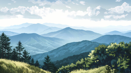 Obraz premium Mountains blue ridge parkway nc. Majestic Ridge. Illustration