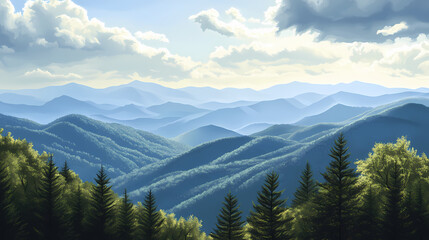 Fototapeta premium Mountains blue ridge parkway nc. Majestic Ridge. Illustration