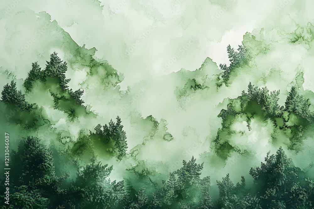 Poster soft green watercolor background with gentle brush strokes creating a calming and artistic ambiance 