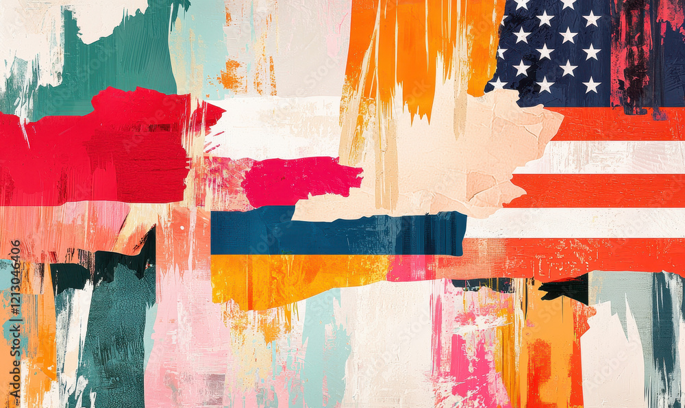 Poster vivid abstract expressionism: creative interpretation of national symbolism through brushes and colo