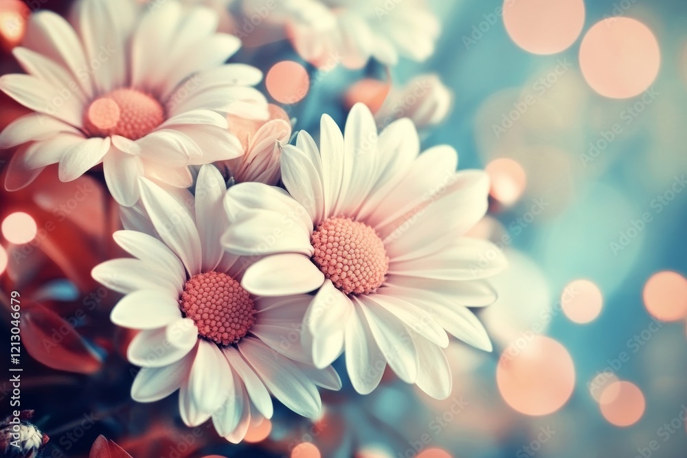 Poster a daisy blossom resting softly in a carpet of green grass, captured with shallow depth of field. stu
