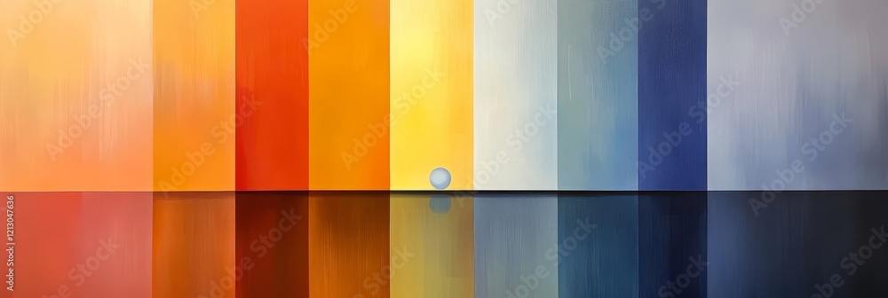 Poster abstract colorful stripes reflection - vibrant vertical stripes in warm and cool tones reflected on 