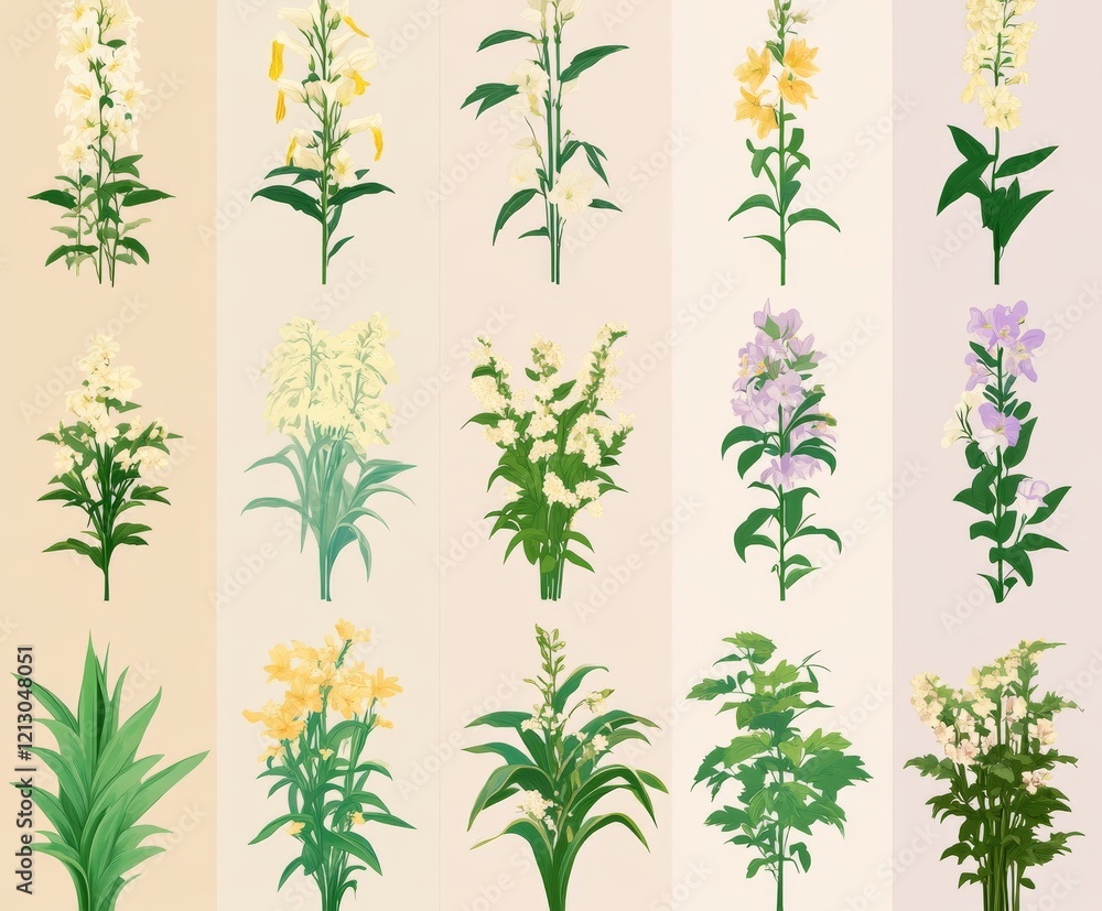 Poster springful array of colorful flowers. floral branch ensemble. isolated background for greeting cards,