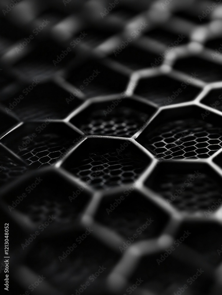 Poster abstract hexagonal grid pattern - close-up of a dark hexagonal grid, showcasing intricate detail and