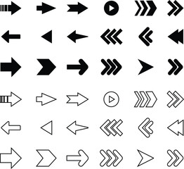 Arrow vector collection for apps and web. Arrows icon in flat line set. isolated on transparent background Cursor. Modern simple arrows. Different cursor arrow direction symbols, sign