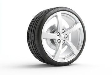 Obraz premium Alloy Wheel and Tire Stock Photo - A single alloy wheel with a black tire, isolated on white background. Perfect for automotive websites or publications.
