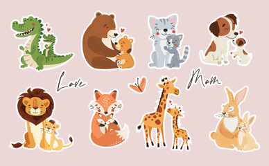 Mom and baby animals stickers, mother day stickers, cute animals