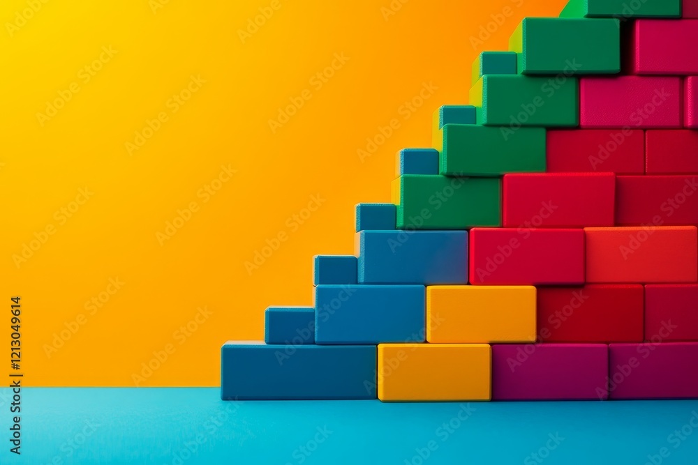 Poster colorful blocks ascending - a vibrant image of colorful blocks arranged in an ascending pattern agai