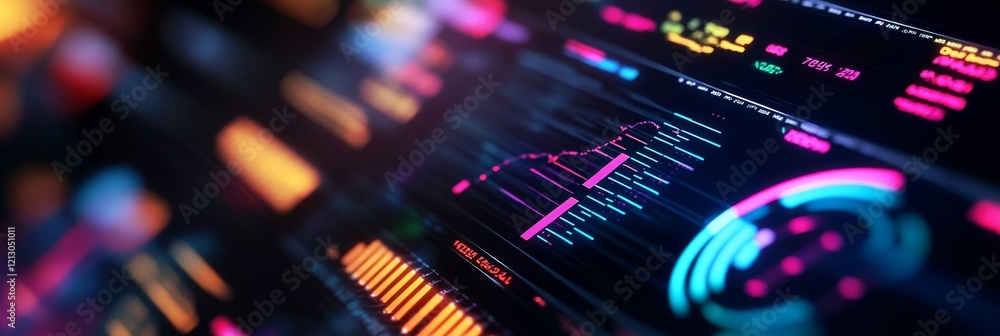 Poster digital data streams and charts - close-up of vibrant digital displays showing data streams, charts,