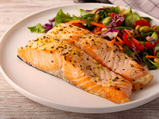 salmon fillet with salad