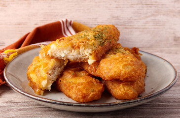 Fried crispy haddock fillets