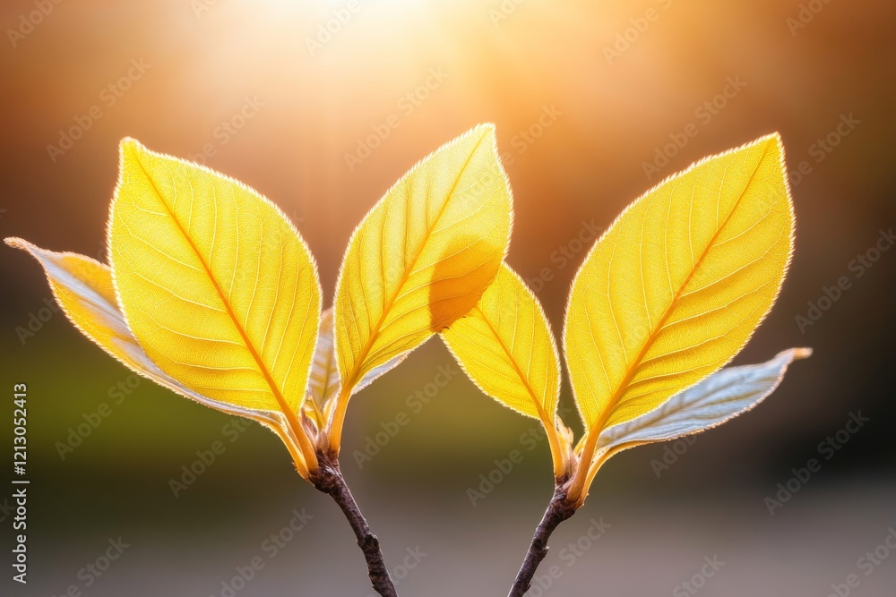 Poster spring leaves of the bird cherry tree, beautiful and fresh. natural scenery with a shallow depth of 