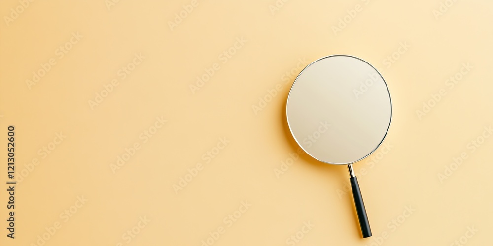 Aufkleber flat lay of single symbolic mirror resting on smooth pastel yellow background with soft lighting