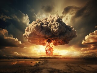 Nuclear Bomb Explosion - Devastating Mushroom Cloud with Explosive Power & Fire